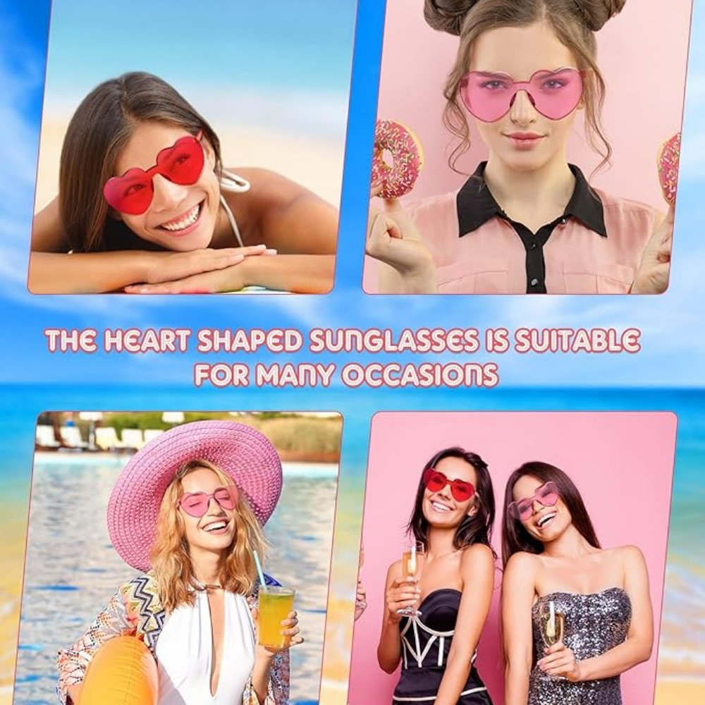 Heart Shaped Frameless UV400 Sunglasses Rose Red - Picture 3 of 4